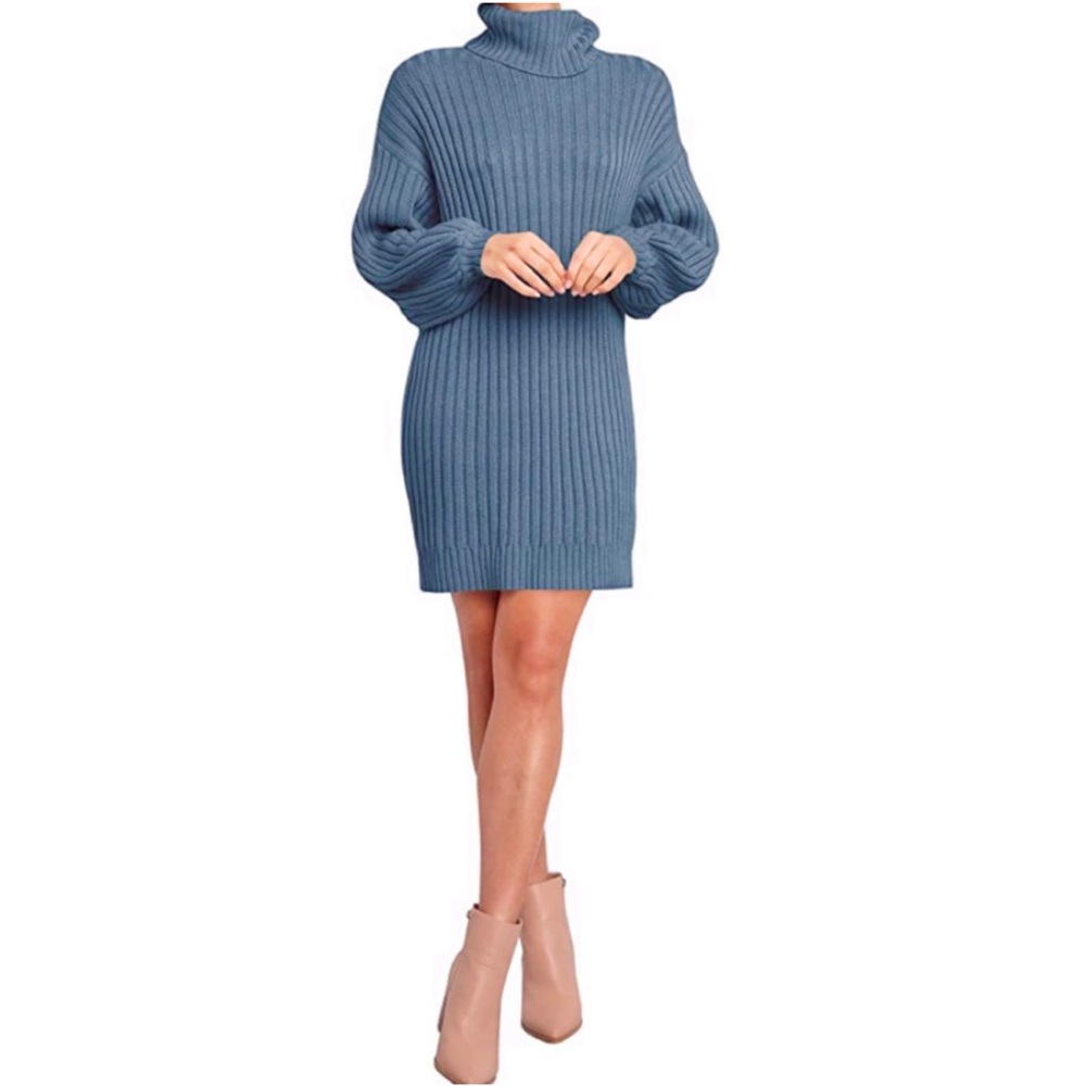 Blue Ribbed Knit Dress